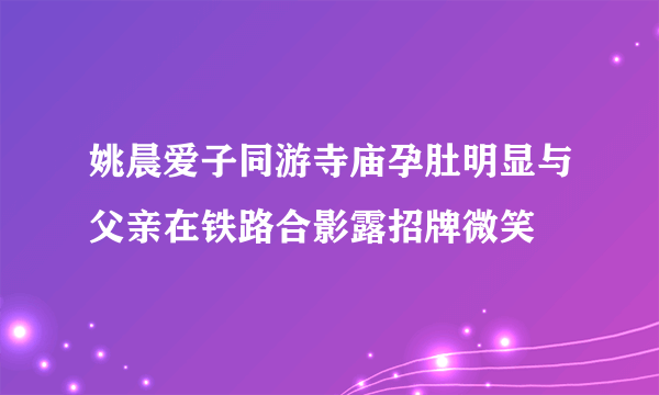 姚晨爱子同游寺庙孕肚明显与父亲在铁路合影露招牌微笑