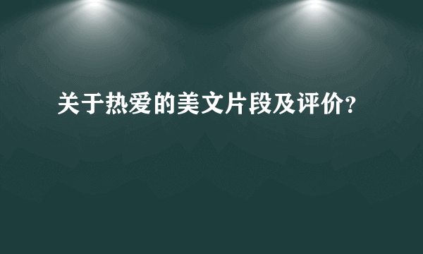关于热爱的美文片段及评价？