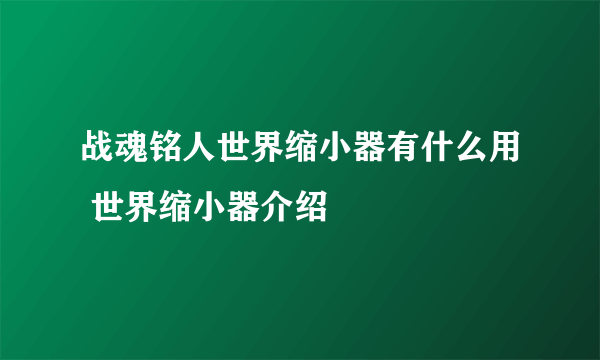 战魂铭人世界缩小器有什么用 世界缩小器介绍